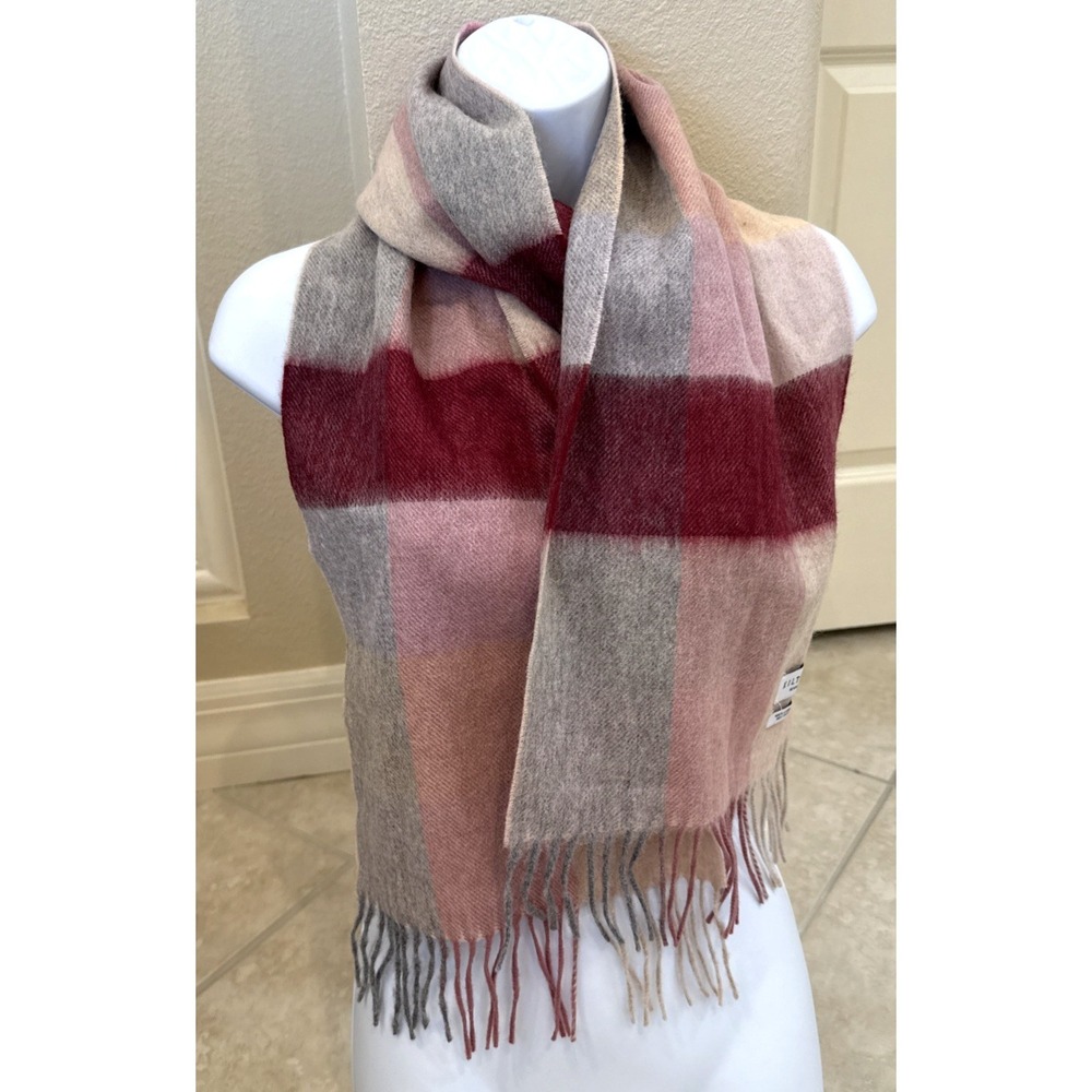 Kiltane‎ of Scotland 100% Lambswool Pink Red Gray Plaid Scarf Wrap Fringe 10x62